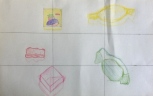 Step 3: Draw the composition with coloured pencils on a larger paper, using the grid to ensure accurate proportions.